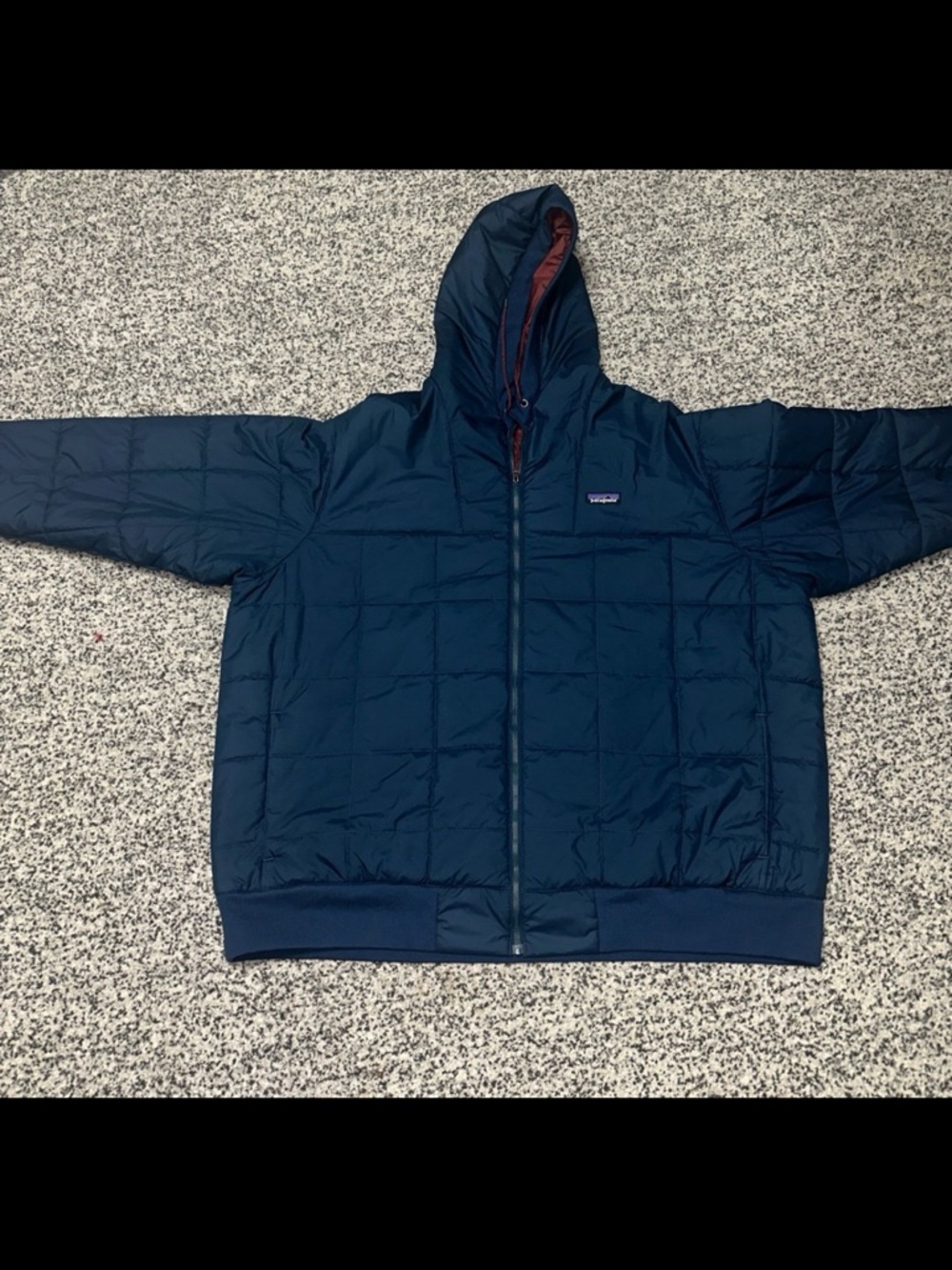 Patagonia Navy Hooded Quilted Jacket with Red Lining 3XL